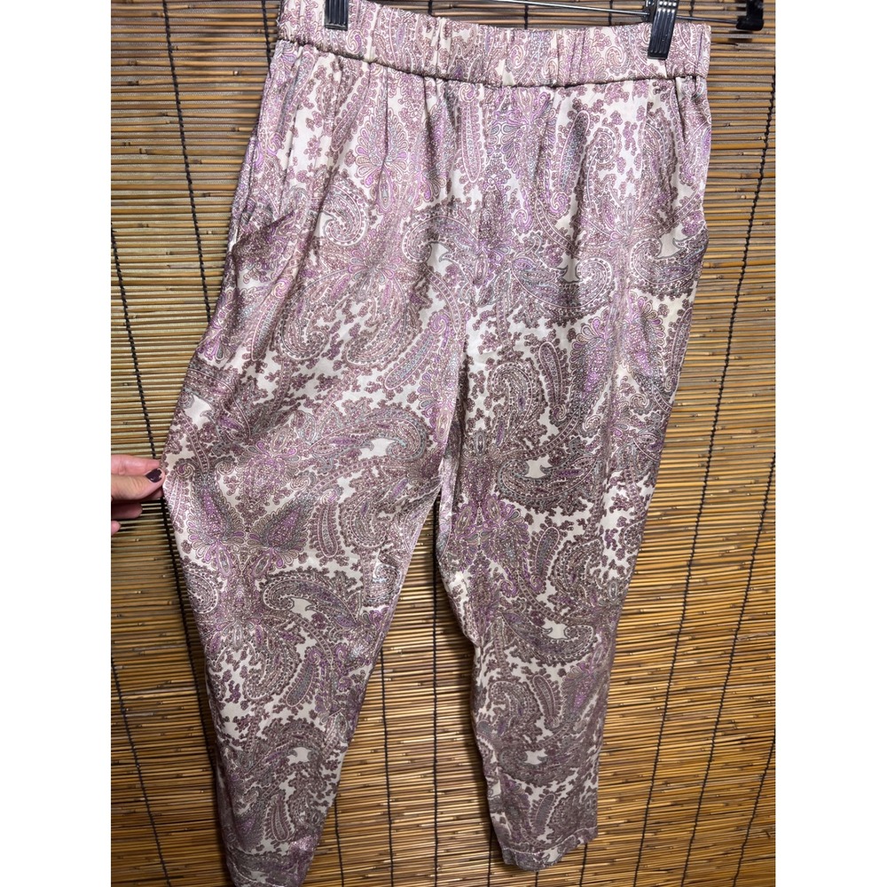 XXI Forever 21 Womens Small Paisley Print Elastic Waist Tapered Trousers Purple